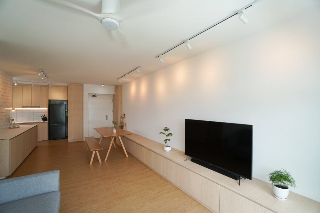 Japandi Interior Design for an HDB living room in Singapore