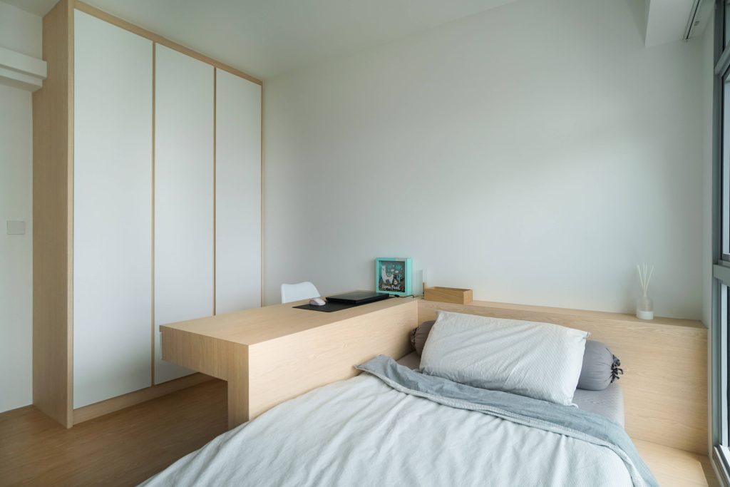 Japandi Interior Design with platform bed and carpentry