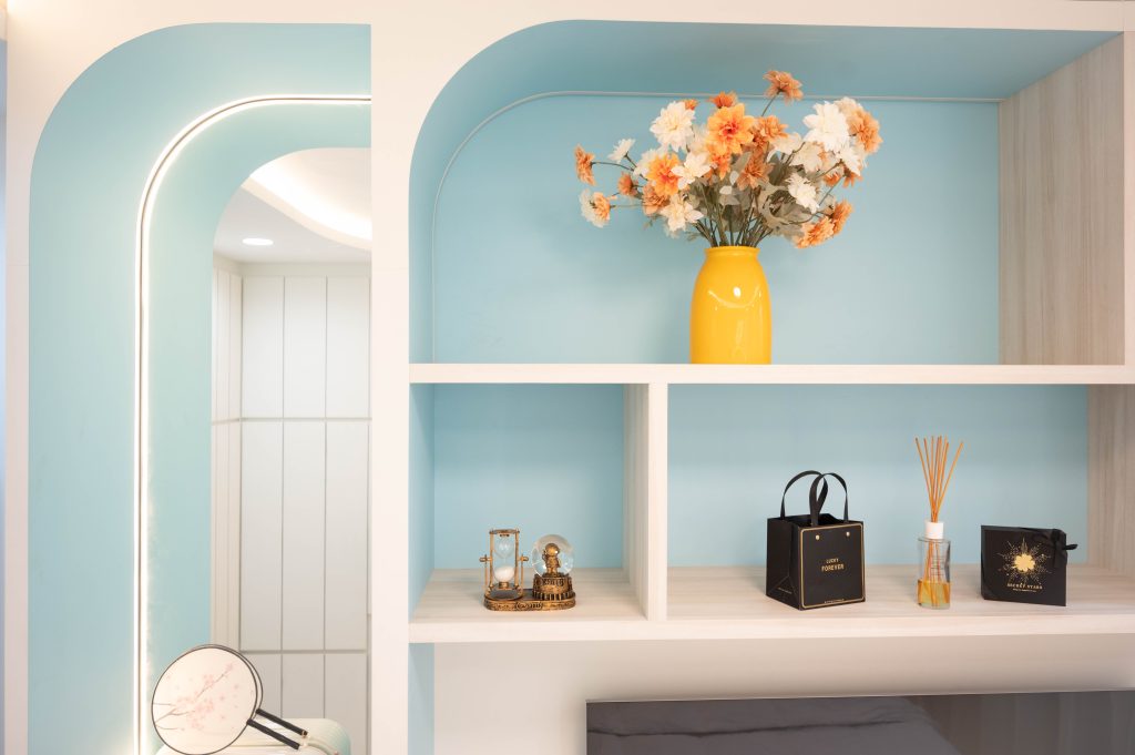 Curved Interior Design, Pastel Blue, at Kovan Melody Singapore