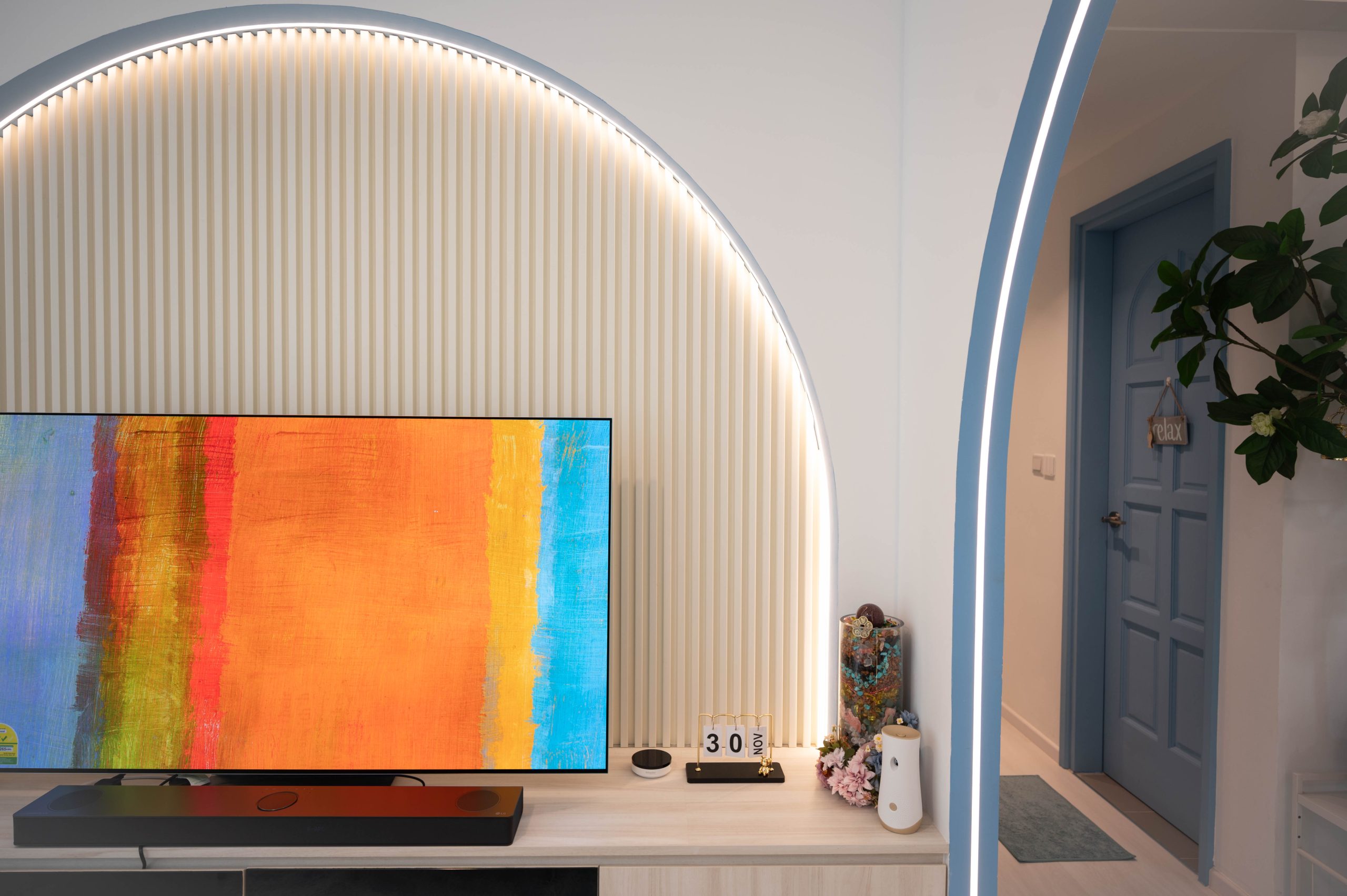 Curved Interior Design, Pastel Blue, at Kovan Melody Singapore