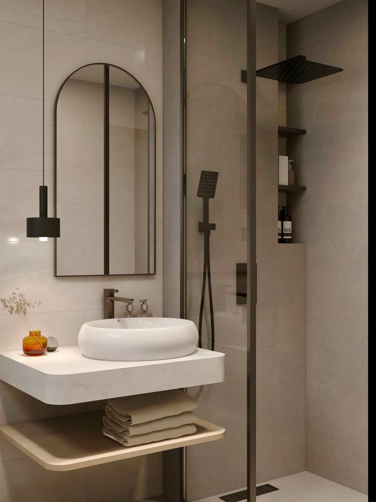 wabi sabi interior design singapore showcase, toilet side view