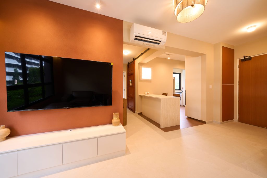 cream terracotta interior design in singapore HDB living room