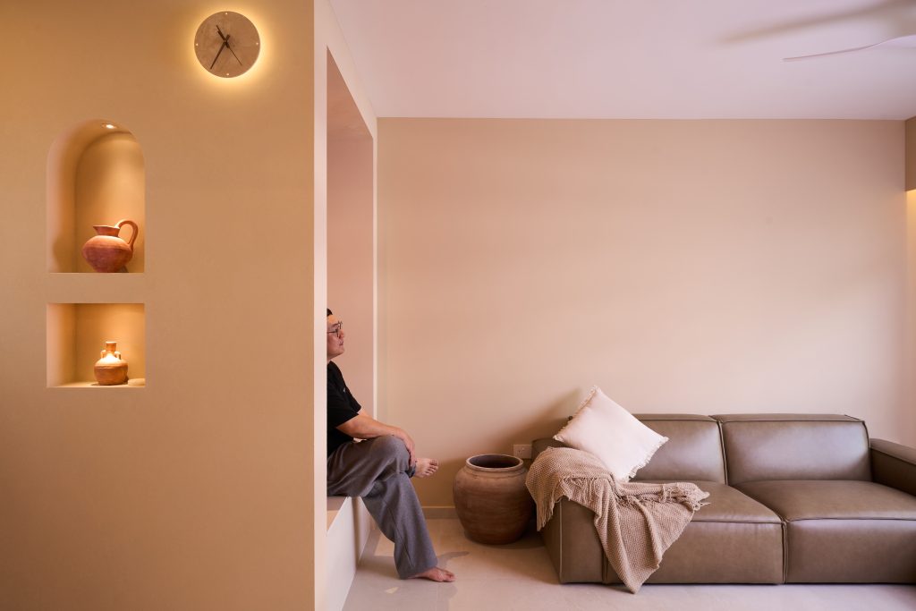 creme terracotta interior design singapore, living room