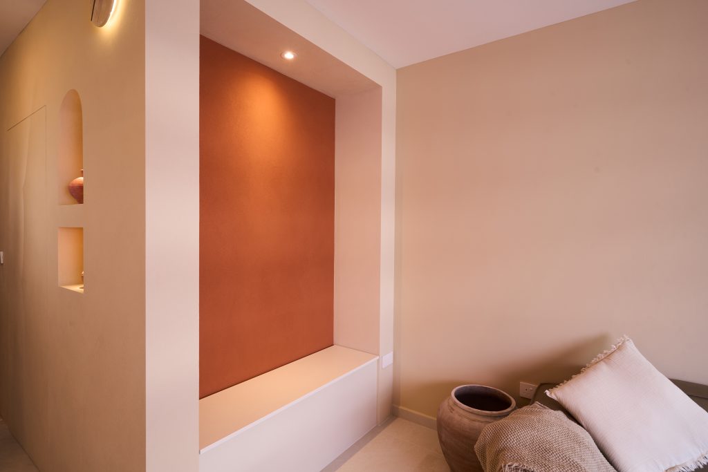 creme terracotta interior design singapore, living room