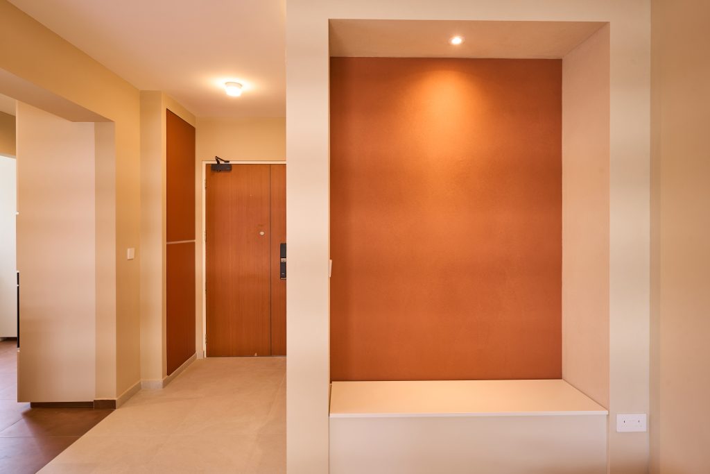 creme terracotta interior design singapore, living room